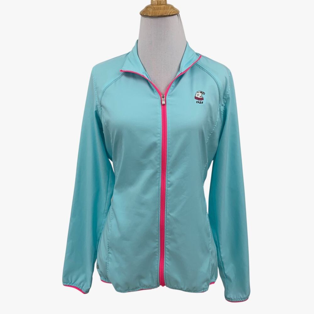 Adidas Jacket Women XS Extra Small Light Blue Full Zip Golf Windbreaker *LOGO